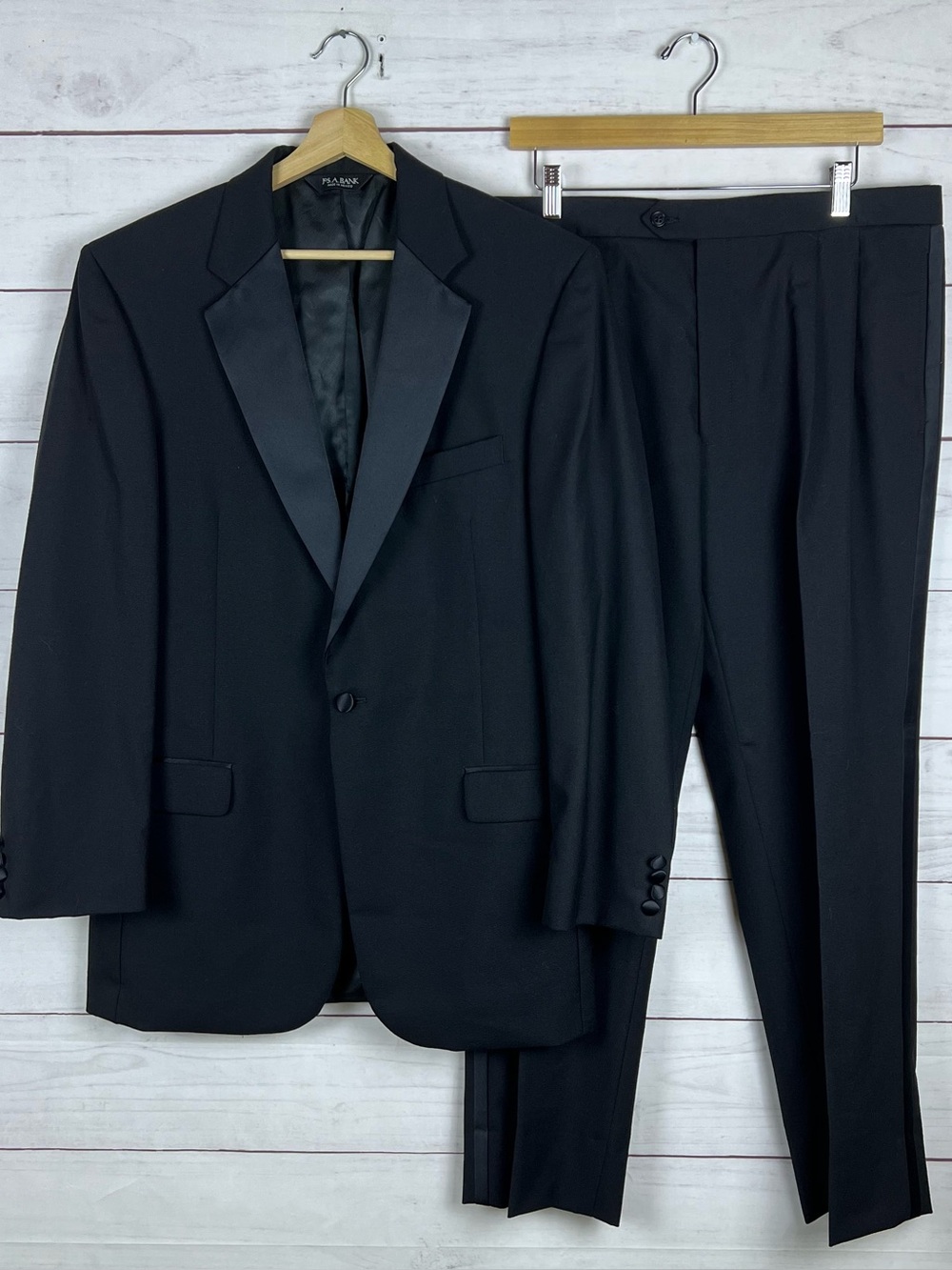 Jos. A. Bank Tuxedo Suit Mens 42L 34x30 Black Solid Wool Notch Lapel Formal